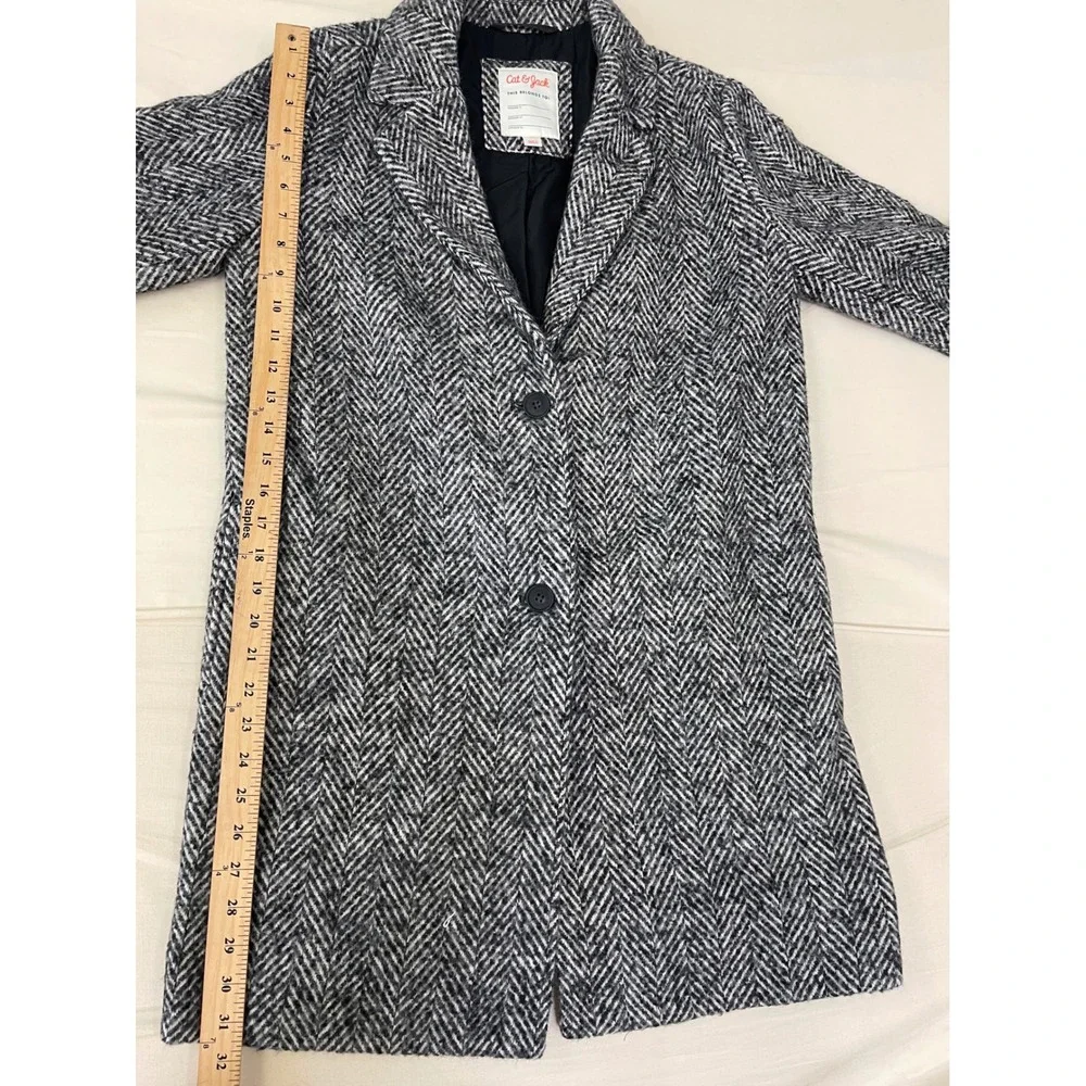 Cat & Jack Girls Long Herringbone Coat Black & Cream Size XL NWT